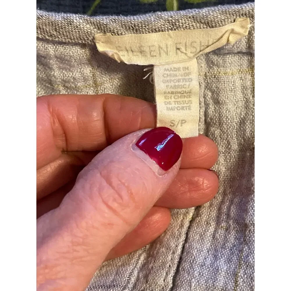 Eileen Fisher Open Front Gray 3/4 Sleeve Linen Cotton Jacket Size Petite Small